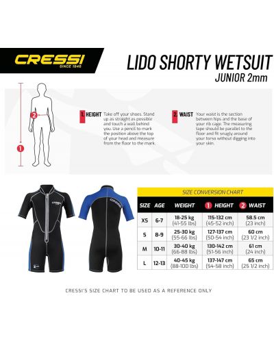 Детски неопренов костюм Cressi - Lido Shorty Junior, 2 mm , черен/син - 10