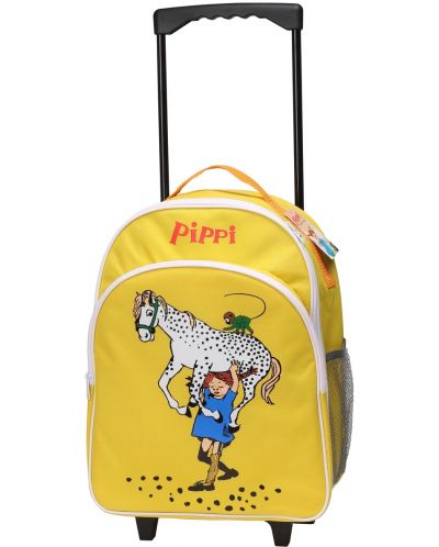 Раница за детска градина с колелца Pippi - Пипи и любимия кон, жълта - 1