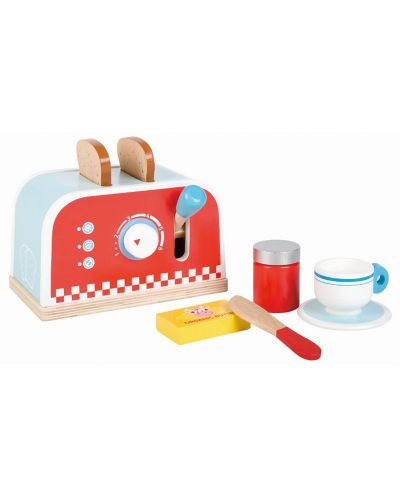 Игрален комплект Lelin - Детски тостер, с продукти за закуска, червен - 1