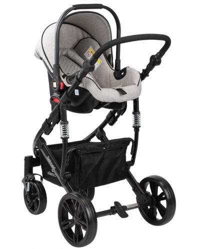 Детска количка 3 в 1 KikkaBoo Beloved - Светлосива, с кош за количка и столче за кола - 8