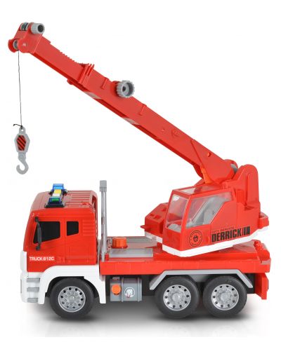 Детска играчка Moni Toys - Камион с кран и кука, червен, 1:12 - 3