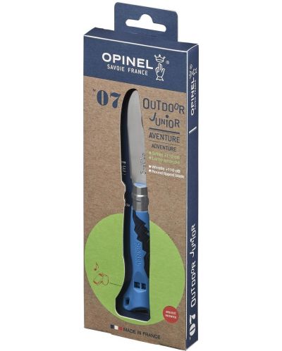 Детски сгъваем нож Opinel Outdoor - Junior, 8 cm, SOS свирка, син - 2