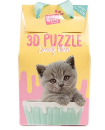  Детски 3D пъзел Studio Pets - Сиво коте в чаша, 48 части - 1