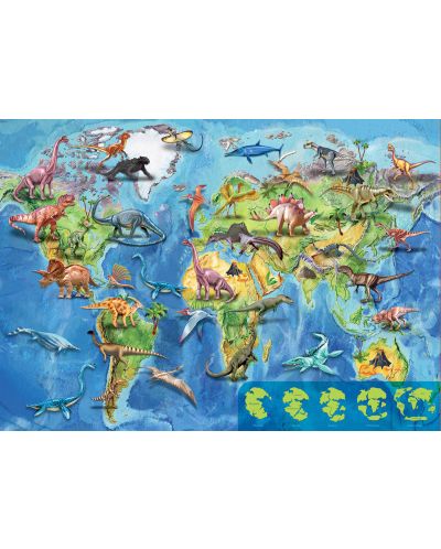 Детски пъзел Educa от 150 части - Карта на света с динозаврите - 2