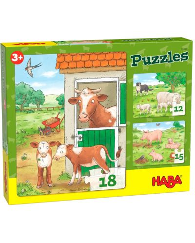 Детски пъзел Haba - Селскостопански животни, 3 броя - 1
