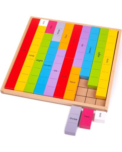 Детска образователна игра Bigjigs - Дървени цветни плочки с числа - 1