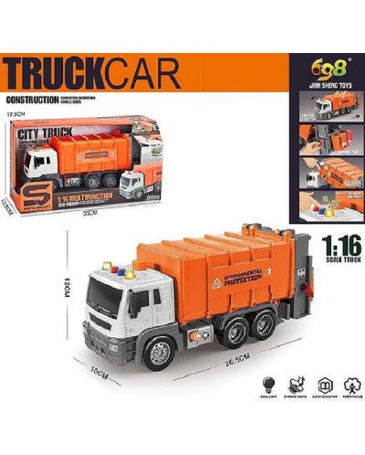 Детска играчка Raya Toys - Камион за боклук Truck Car с музика и светлини, 1:16 - 2