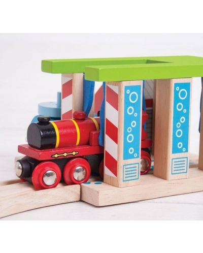 Детска дървена играчка Bigjigs - Автомивка за влакове - 3