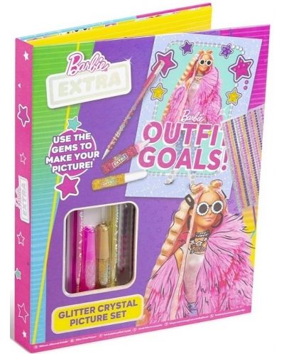 Детски комплект Barbie - Направи си картина с брокат и кристали - 1