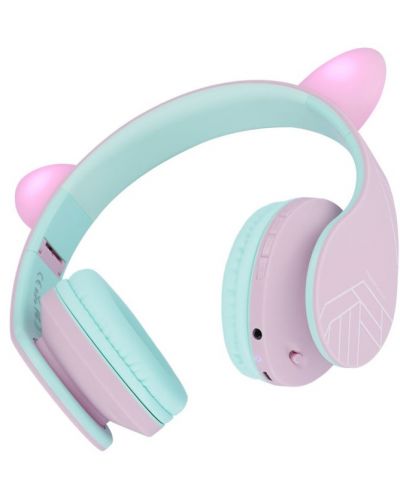 Детски слушалки PowerLocus - P2, Ears, безжични, розови/зелени - 2