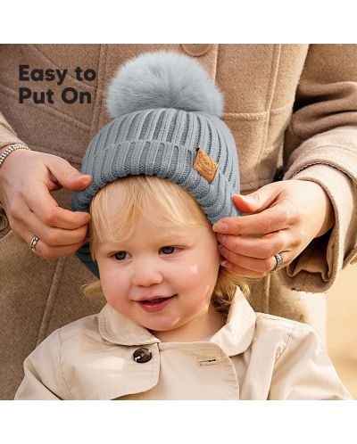 Детска зимна шапка KeaBabies - 6-36 месеца, сива, 2 броя - 5