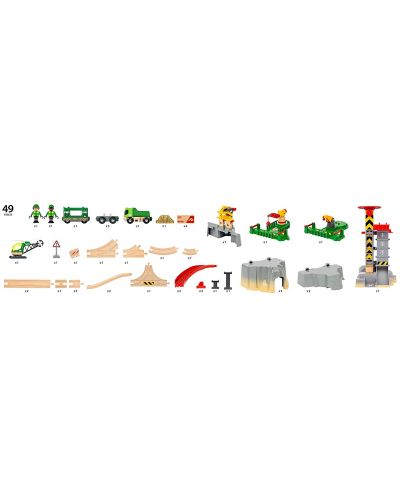 Детски комплект Brio World - Товарни влакчета, релси и тунели, 49 части - 5