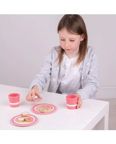 Детски дървен комплект Bigjigs - Мляко и бисквити, розови - 2