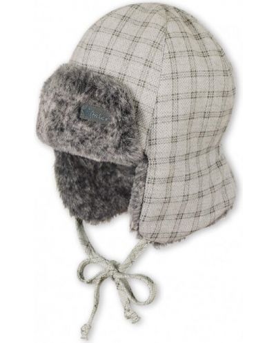 Детска шапка ушанка Sterntaler - 45 cm, 6-9 месеца, бежово каре - 1