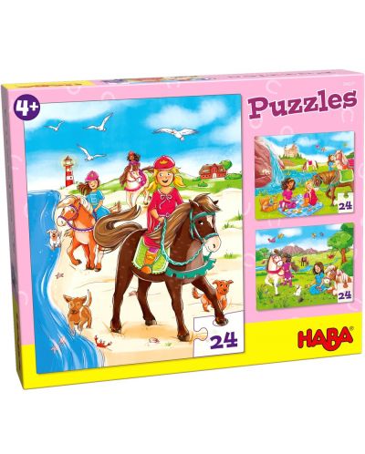 Детски пъзел 3 в 1 Haba - Принцеси с коне - 1