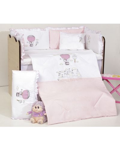 Спален комплект с бродерия Dizain Baby - Зайчета, розов, 8 части, 70 х 140