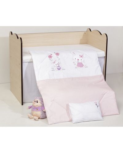 Спален комплект с бродерия Dizain Baby - Розови зайчета, 3 части, 60 х 120 cm