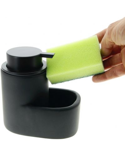 Диспенсър за течен сапун с поставка за гъба HIT - 13.5 cm, черен - 7