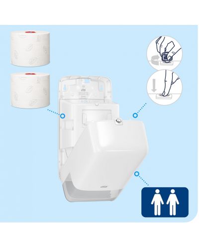 Диспенсър за тоалетна хартия Tork - Twin Mid-size, T6, 18.4 х 14 х 34.4 cm, бял - 6