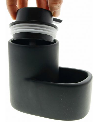 Диспенсър за течен сапун с поставка за гъба HIT - 13.5 cm, черен - 4