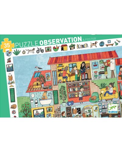 Детски пъзел за наблюдателност Djeco – Къщата, 35 части - 2