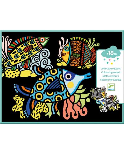 Комплект за оцветяване Djeco - Кадифени картини Красиви рибки - 1