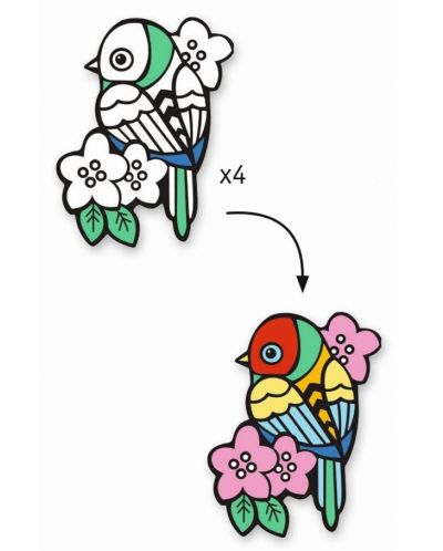 Комплект за оцветяване Djeco - Кадифени картини Бебета птици - 2