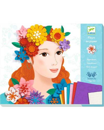 Творчески комплект Djeco - Направи картини с хартиени цветя Young girls flowers - 1