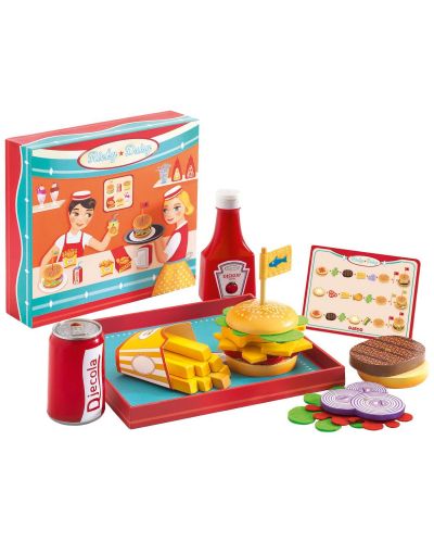 Детски комплект от дърво за игра Djeco – Fast food, Рики и Дейзи - 1