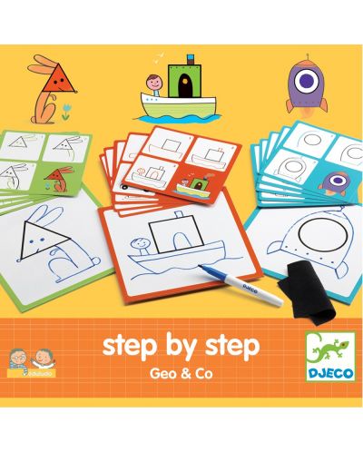 Образователна игра за рисуване Djeco – Стъпка по стъпка: Гео и Ко - 1