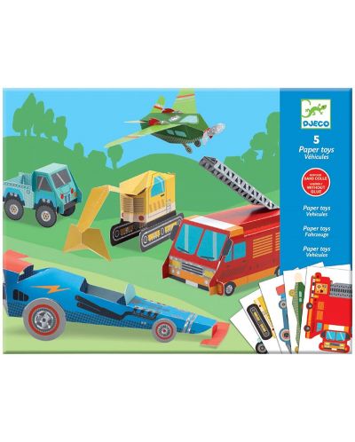 Хартиени играчки Djeco – Камиони, 5 броя - 1