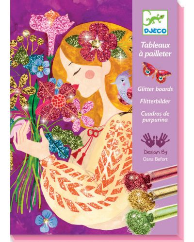 Комплект за рисуване с брокат Djeco - Красиви цветя - 1