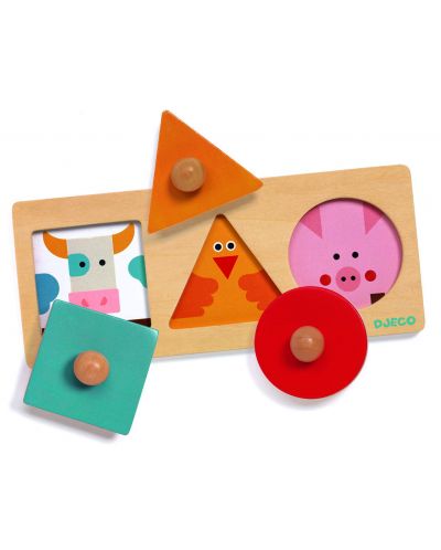 Дървена играчка за сортиране Djeco - Животни и форми