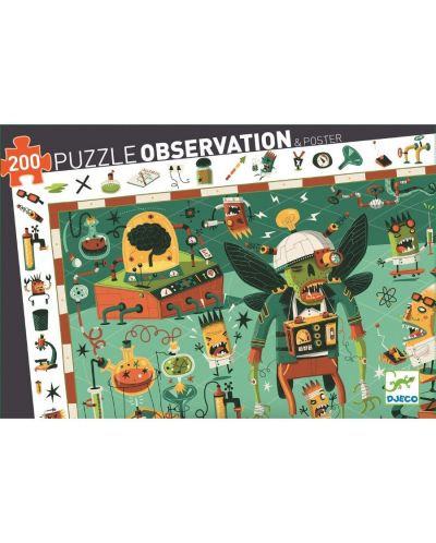 Детски пъзел за наблюдателност Djeco – Лудата лаборатория, 200 части - 2