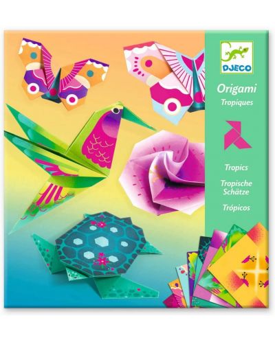 Комплект за оригами Djeco - Тропик, с 24 неонови хартии - 1