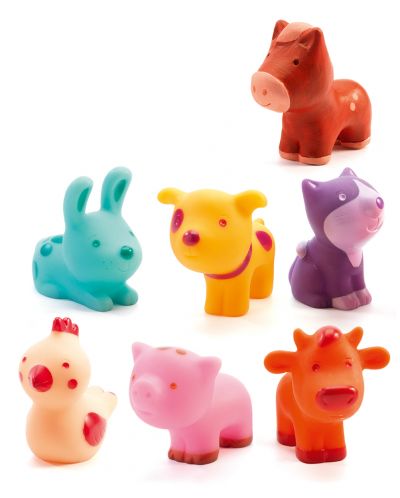 Комплект гумени играчки-гризалки Djeco - Животни от фермата, 7 броя - 1