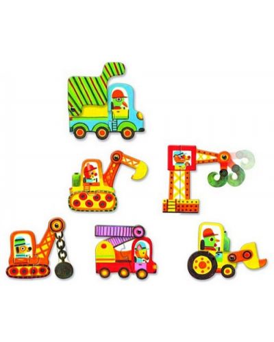 Комплект детски пъзели Djeco – Строителни машини, 6 броя - 1