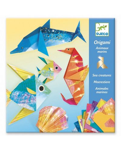 Комплект за оригами Djeco - Морски създания, с 24 металик хартии - 1