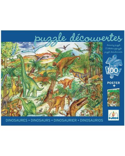 Детски пъзел за наблюдателност Djeco – Динозаврите, 100 части + книжка - 3