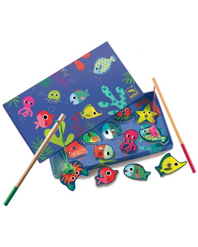Детска игра с магнитни фигури Djeco – Цветен риболов - 1