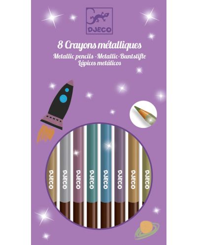 Цветни моливи Djeco – 8 цвята, металик - 1