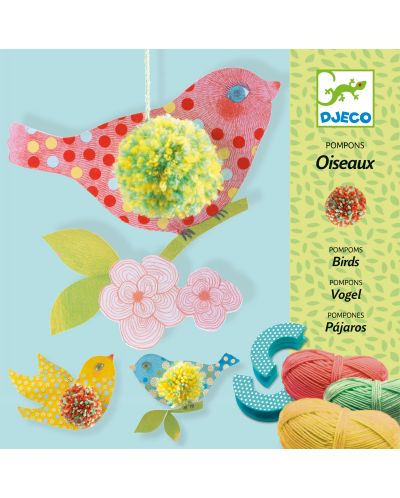 Детски комплект за плетене от Djeco – 3 птички с помпони - 1