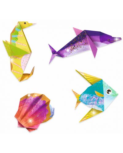 Комплект за оригами Djeco - Морски създания, с 24 металик хартии - 3
