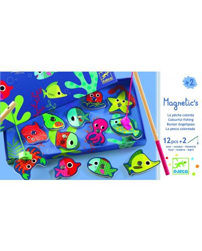 Детска игра с магнитни фигури Djeco – Цветен риболов - 2