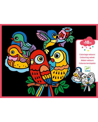 Комплект за оцветяване Djeco - Кадифени картини Бебета птици - 1
