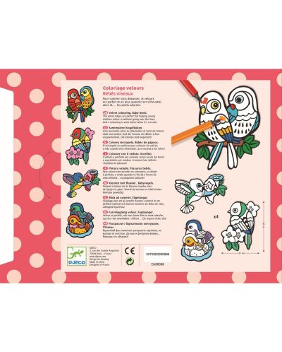Комплект за оцветяване Djeco - Кадифени картини Бебета птици - 3