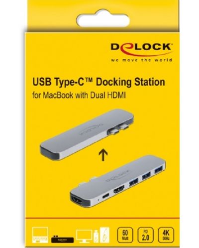 Докинг станция Delock - MacBook, HDMI/USB-A/USB-C, сива - 5