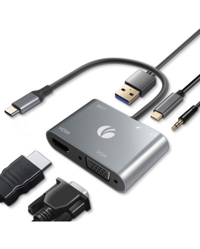 Докинг станция VCom - CU4511, HDMI/USB3.0, USB-C, сива - 4