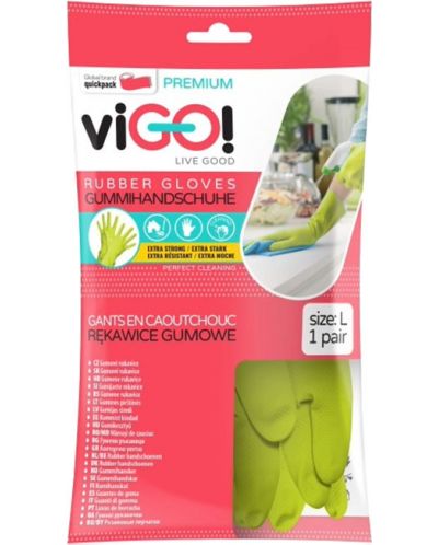 Домакински ръкавици viGО! - Premium, 1 чифт, размер L, зелени - 1