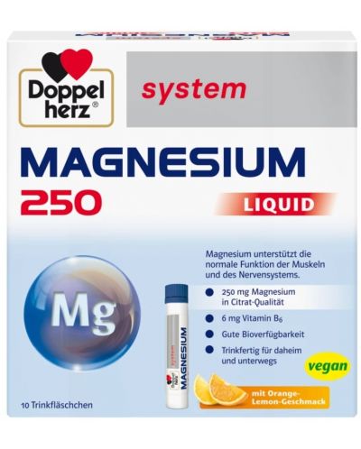 Doppelherz System Magnesium 250, портокал и лимон, 10 флакона - 1